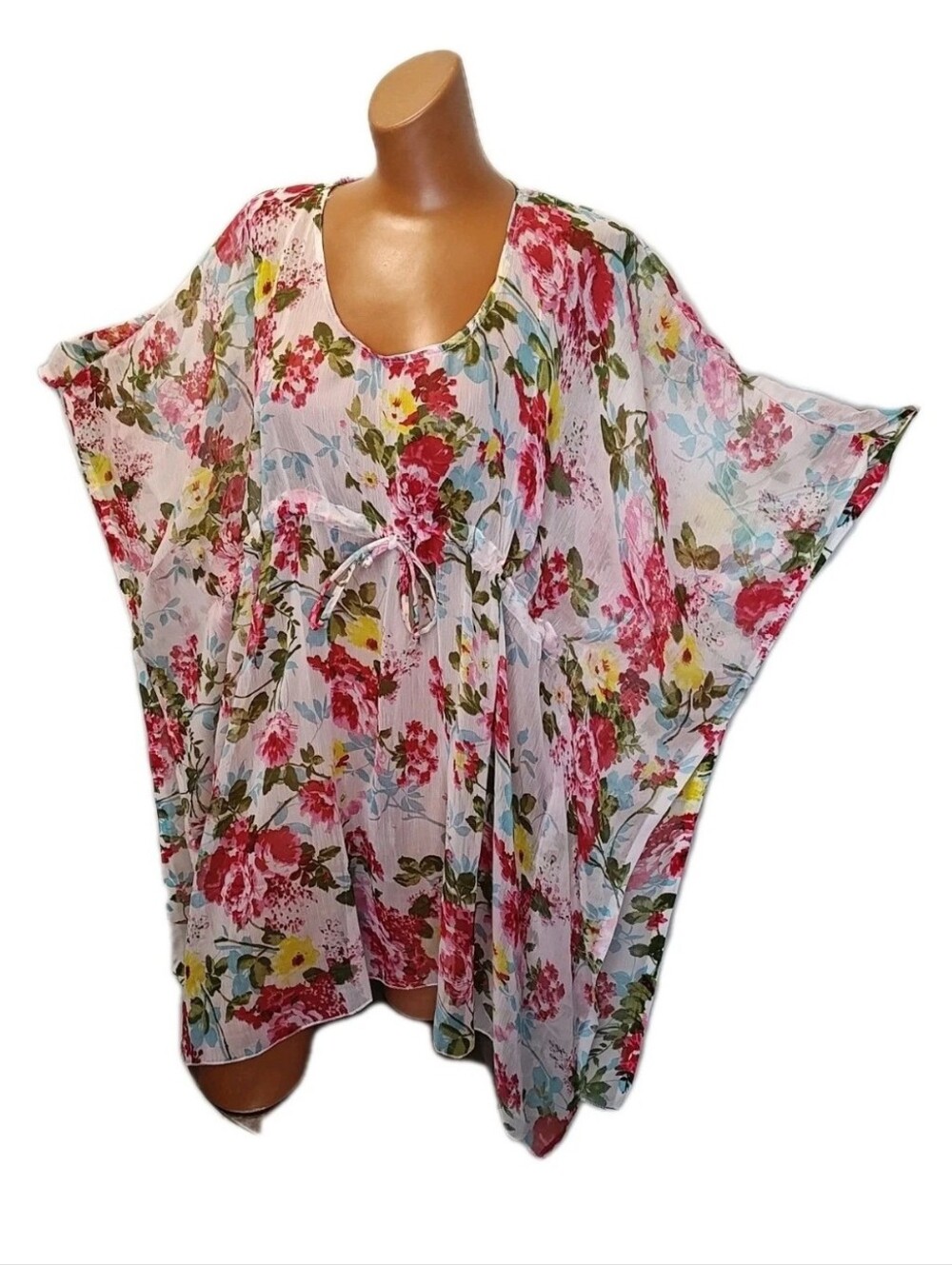 Sunflower Resort Craftan Cover-up Sheer Colorful Floral Beach Cottage Swim Nwt